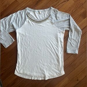 J. CREW 3/4 Sleeve Gray/White Shirt Girls Large